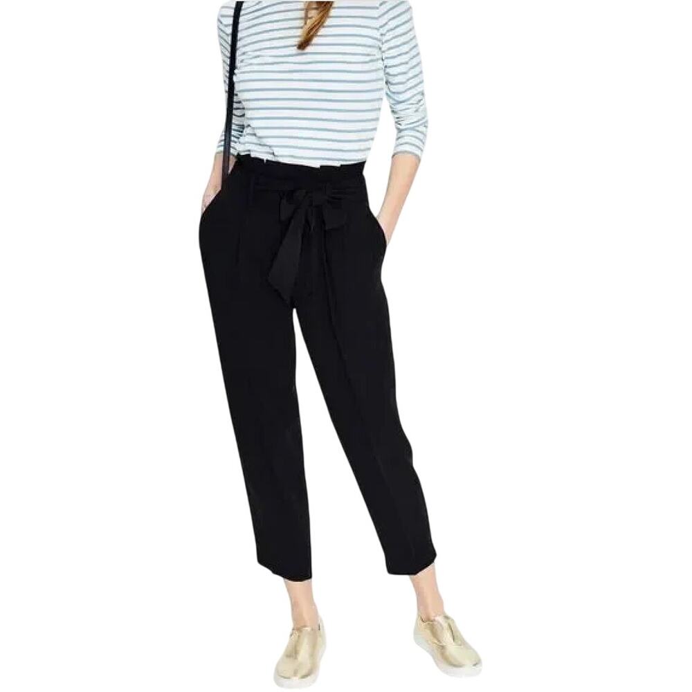 Boden Paper Bag Black Waist Crop Trousers Women's 10R